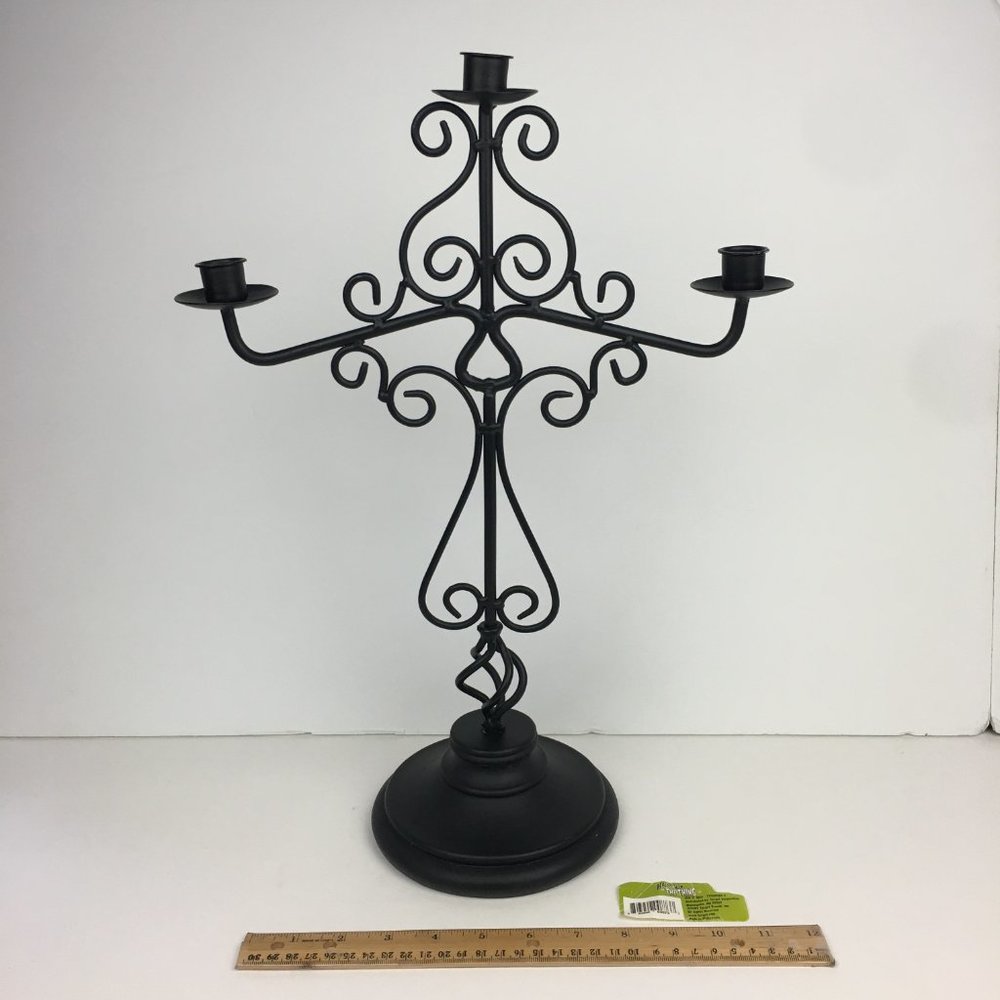Candelabra Black‎ Metal Wrought Iron Swirls From Target Holds 3 Taper Candles